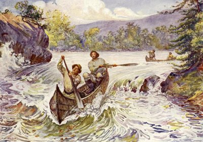 カヌーで急流下りをするカナダ人（カラーリトグラフ 作： John Henry Frederick (after) Bacon