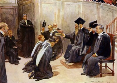 オックスフォード、シェルドニアン・シアターでの学位授与（カラーリトグラフ 作： John Henry Frederick (after) Bacon