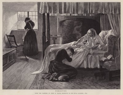 1891年にロイヤル・アカデミーで展示されたJohn H Baconの絵画「Forgiven」（リトグラフ版 作： John Henry Frederick (after) Bacon