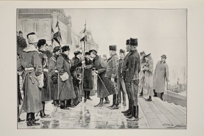 JCヘムメントの写真による、1900年1月19日、オタワを離れる際に、ヘルトマーの馬に色を贈るミント夫人 作： John Henry Frederick Bacon
