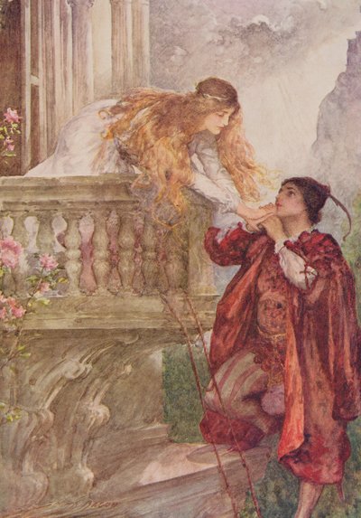 Edith Nesbit（1858-1924）pubによる「シェイクスピアーの子供たちの物語」のロミオとジュリエット。 Raphael Tuck und Sons Ltd.、ロンドン（書籍のイラスト） 作： John Henry Frederick Bacon