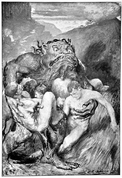 「悪のデーモンは激しい貪欲さで彼らを貪欲に捕らえた」、1910年. 作： John Henry Frederick Bacon