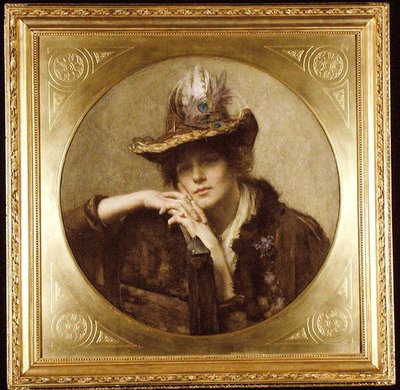 孔雀の羽の帽子をかぶった女性 作： John Henry Henshall