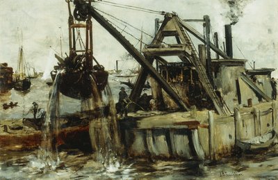 イーストリバーでの浚渫、 作： John Henry Twachtman