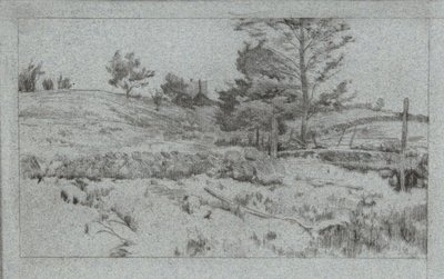 石垣のある風景（野原のスケッチ） 作： John Henry Twachtman