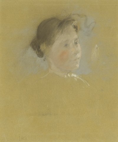 頭の研究、c.1888-95（板紙にグラファイトを加えたパステル） 作： John Henry Twachtman