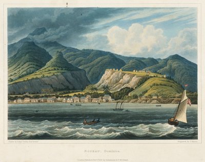 ドミニク（カライブ）、ロゾーの街。リトグラフ（32.2x46.6cm）ジョン・ハーバート・キャディ中尉（1801-1883）作 作： John Herbert Caddy