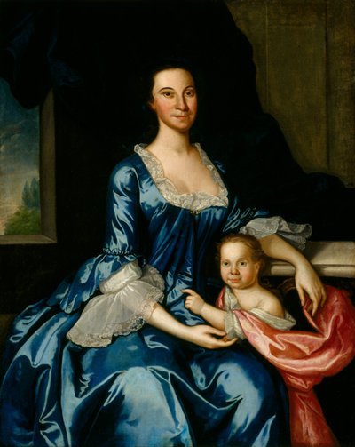 マシュー・ティルマン夫人と娘の肖像、アンナ・マリア、1757年頃（リネンに油彩） 作： John Hesselius