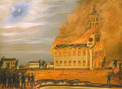 オールド サウス チャーチの焼失、メイン州バース、c. 1854年。 作： John Hilling