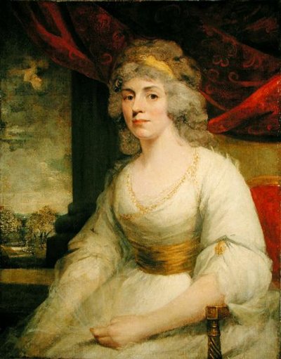 白いドレスを着た3/4丈の座ったビリントン夫人の肖像（油彩・キャンバス） 作： John Hoppner
