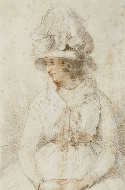 レディの肖像画、1780年代（黒と赤のチョークをバフレイド紙に白で強調） 作： John Hoppner