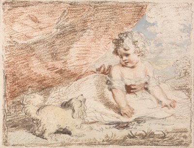 ラップドッグと幼い子供 作： John Hoppner