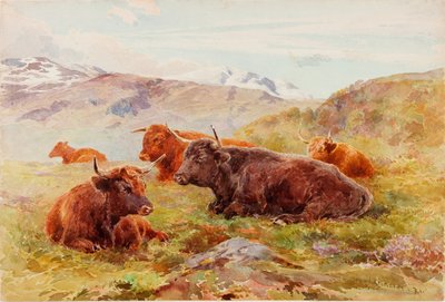 牛のいる高原の風景 作： John Isaac Richardson