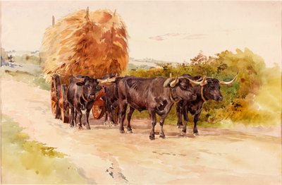 牛がヘイカートを引く風景 作： John Isaac Richardson