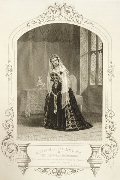 キャサリン王女としてのセレマ夫人、ジョージ・ホリス（1792-1842）によって彫刻された、ダゲレオタイプの「ヘンリーV」の第5幕シーン2、パブ。 John Tallis und Co. 作： John Jabez Edwin Paisley Mayall