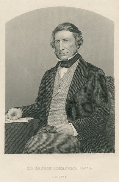 1860年にロンドンで出版された「著名な人物の応接室、第2巻」から、DJパウンドが写真から彫刻したジョージコーンウォールルイス卿 作： John Jabez Edwin Paisley Mayall