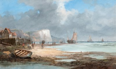 漁船と家のある海景 作： John James Wilson
