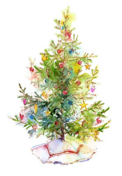 スカート付きクリスマスツリー、2016、（水彩） 作： John Keeling