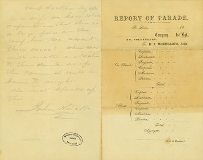 1861年5月10日、キャンプ・ジャクソンのジョン・ナップから妻への手紙 作： John Knapp