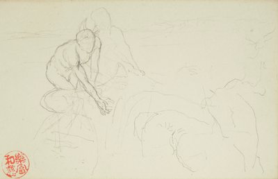 アキレスとクサントゥス、ラ・ファージュのフォリオ #849 と #860 から、42 枚の素描のうちの 1 つ 作： John La Farge
