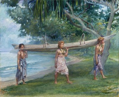 カヌーを運ぶ少女たち、サモアのヴァイアラ、1891年 作： John La Farge