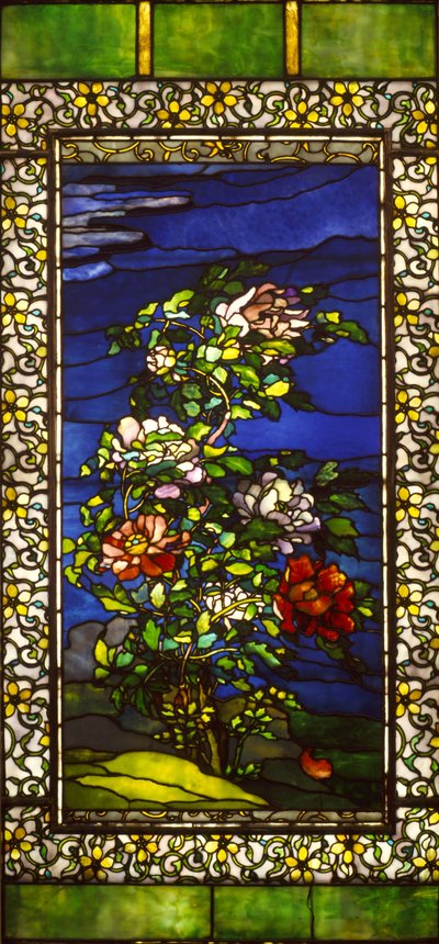 風にそよぐ牡丹とかけものボーダー 作： John La Farge