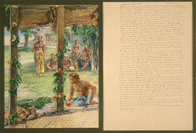 サモア・マノノ島での食の贈呈 作： John La Farge