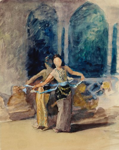 プリアンガー リージェンシー、ジャワのガロエットで村の踊る少女 作： John La Farge
