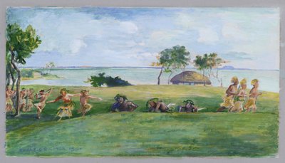 サモアのミリタリーダンス（紙にトイレ） 作： John La Farge or Lafarge