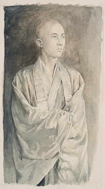日光リエミツ神殿の司祭の肖像、1888年頃（紙にセピア色で洗う） 作： John La Farge or Lafarge