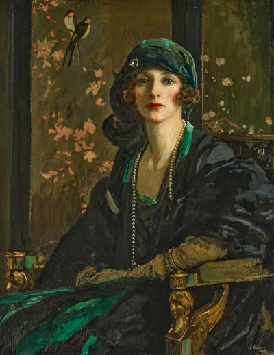 黒と緑の貴婦人フレダ・ダドリー・ウォード夫人 作： John Lavery