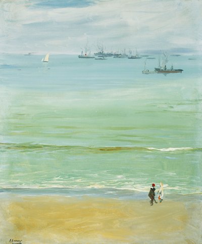 乳母車で赤ちゃんを押す若い女性 作： John Lavery