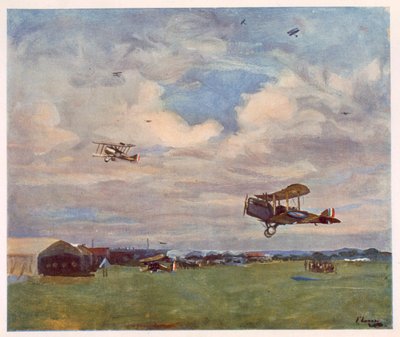 1918年の西部戦線の続き、前線のイギリス人アーティストによる飛行場 作： John Lavery