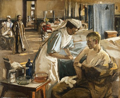 最初の負傷者、ロンドン病院 作： John Lavery