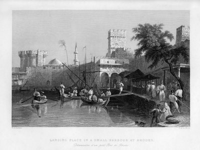 1841年にギリシャのロードス島の小さな港に上陸した場所。 作： John Le Keux