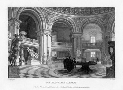 ラドクリフ図書館の内部、オックスフォード大学、1835年。 作： John Le Keux