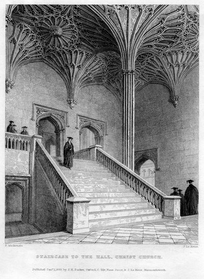 ホールへの階段、クライストチャーチ、オックスフォード大学、1833年。 作： John Le Keux