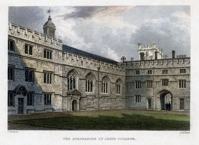 ジーザスカレッジの四角形、オックスフォード大学、c1830s。 作： John Le Keux