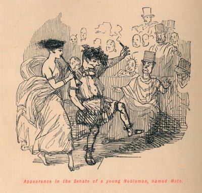 メトという名前の若い貴族の元老院への登場、1852年 作： John Leech