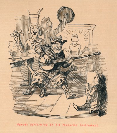 彼の好きな楽器、c1860、c1860で演奏するカヌート 作： John Leech