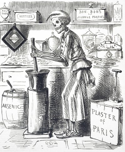 食品混入による中毒」と題された漫画 作： John Leech