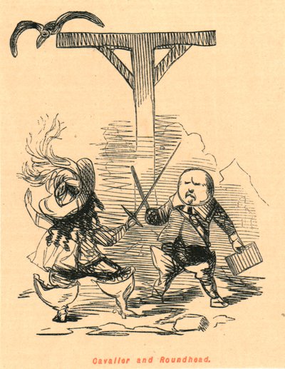 キャバリアとラウンドヘッド、1897年。 作： John Leech