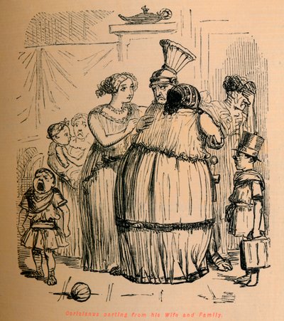 妻と家族と別れるコリオリナス、1852年 作： John Leech