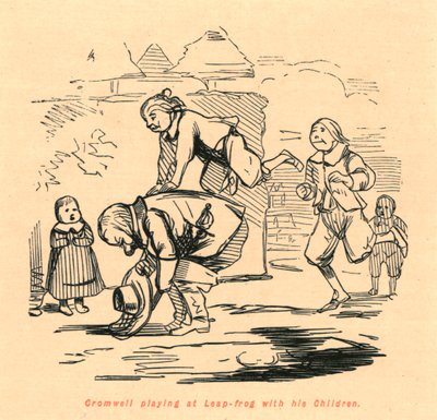 リープフロッグで子供たちと遊ぶクロムウェル、1897年。 作： John Leech