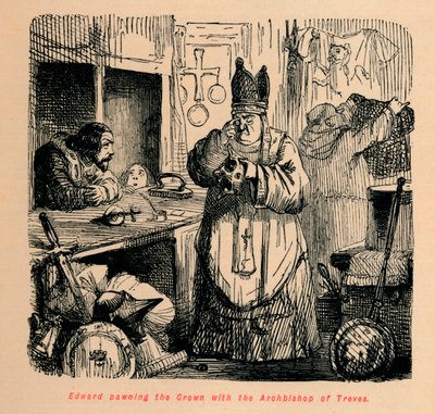 エドワードがトレヴスの大司教で王冠をポーン、c1860、c1860 作： John Leech