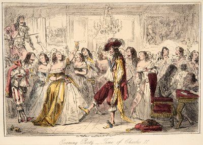 イブニングパーティー-イギリスのコミックの歴史、パブからのチャールズ2番目の時間。 1864（手描きのエッチング） 作： John Leech