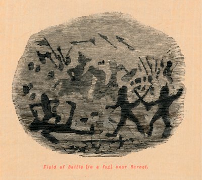 バーネット近くの霧の中の戦場 作： John Leech