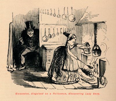 警官に変装したグロスターがレディ・アンを発見し、 作： John Leech