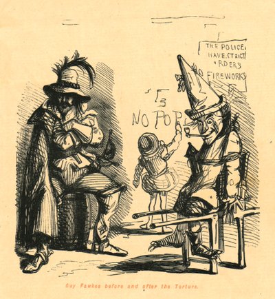拷問前後のガイフォークス、1897年。 作： John Leech