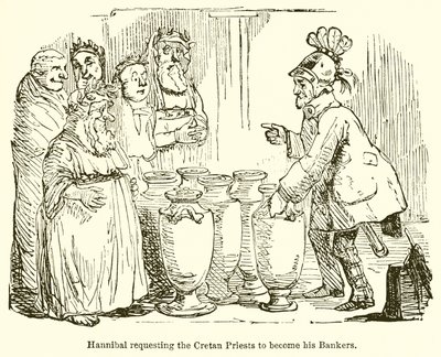 ハンニバルはクレタの司祭に彼の銀行家になることを要求します 作： John Leech